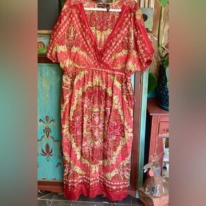 Studio West Red and Yellow Patterned Dress, 3X